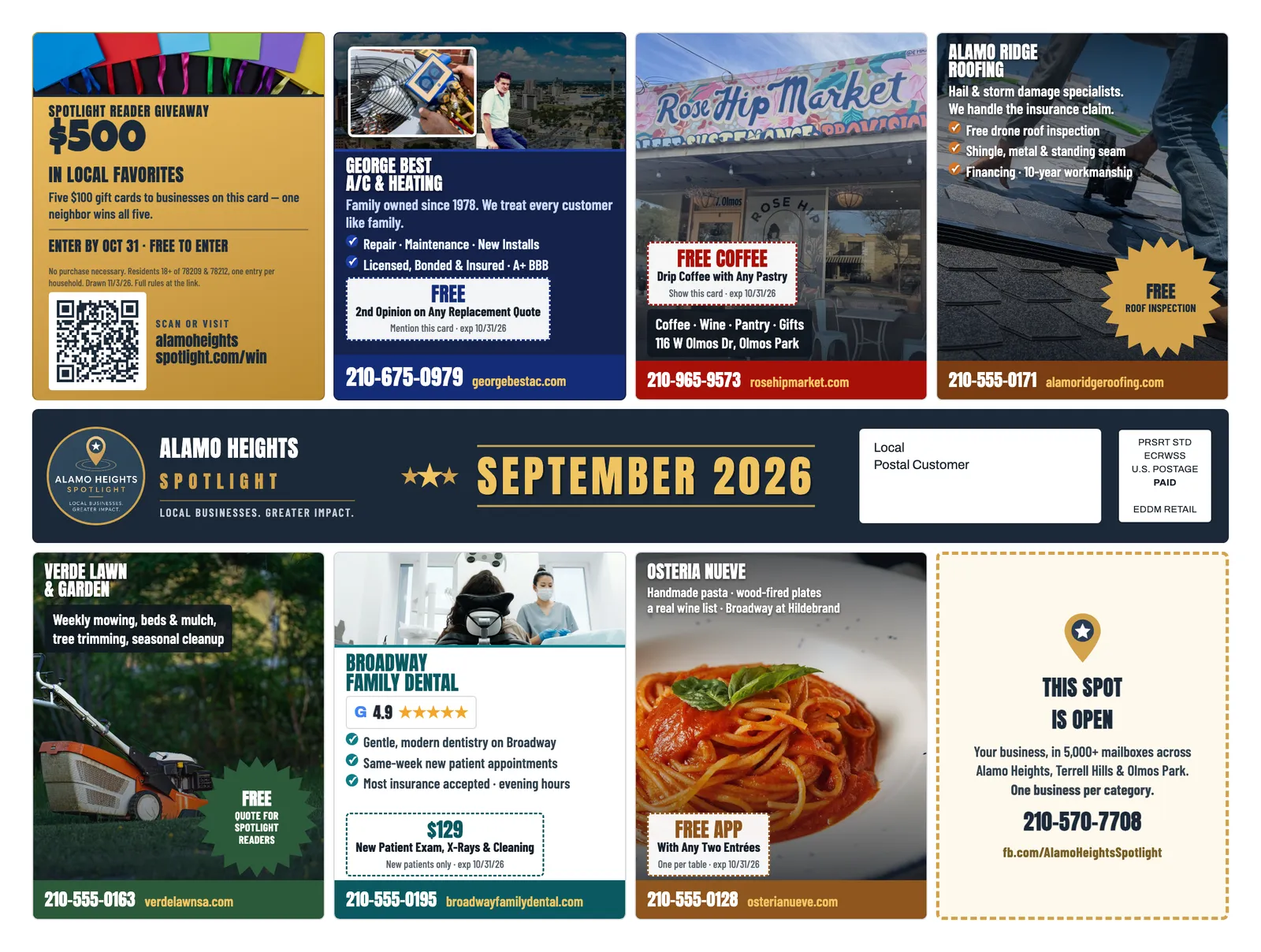 Front of the September 2026 Alamo Heights Spotlight card